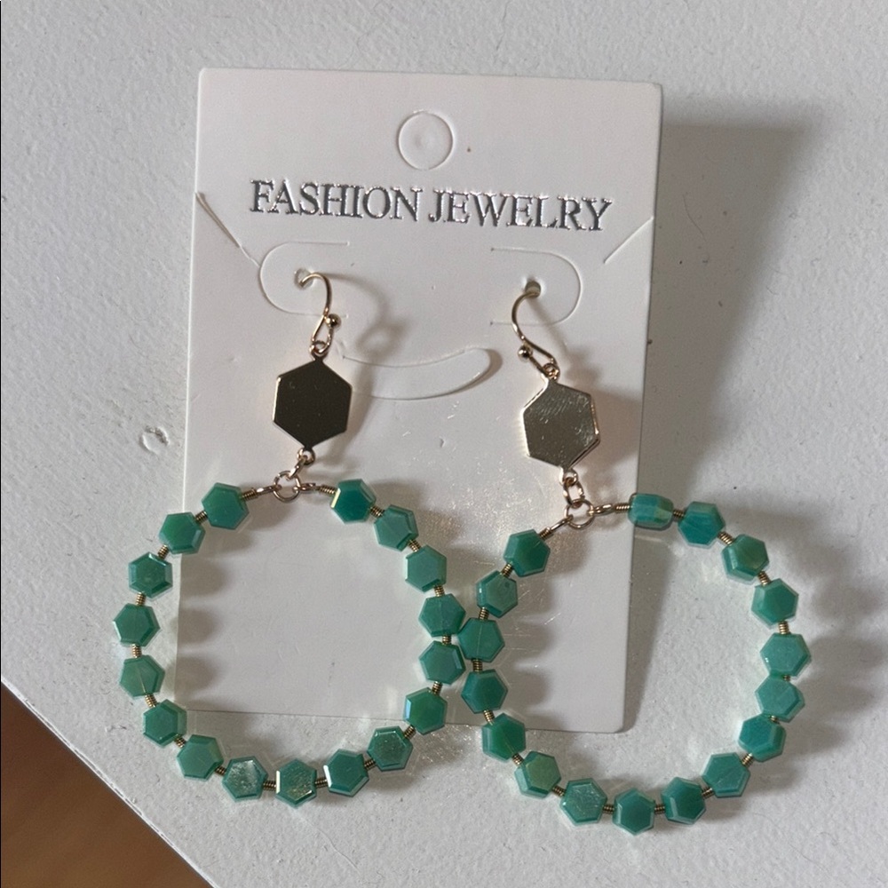 Fashion Jewelry Green and Gold Hoop Earrings